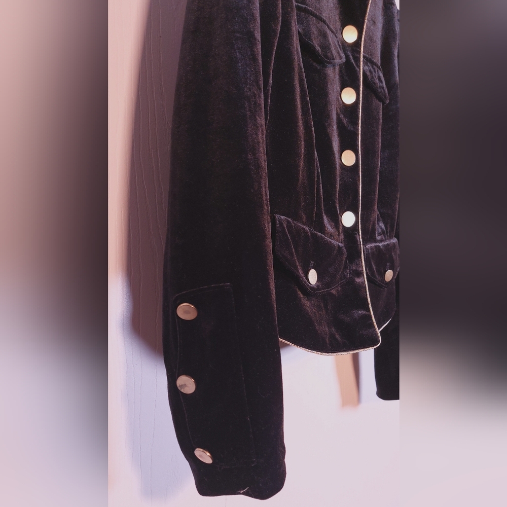 Who What Wear Black Velvet Lined Jacket Size Small Military Style Gold Trim Glam - Picture 4 of 12